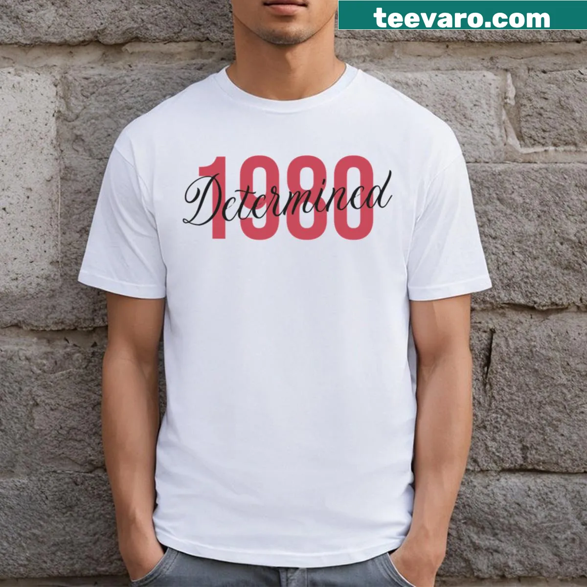 Inspirational T-shirt featuring the word 'Determined' — on a men's t-shirt
