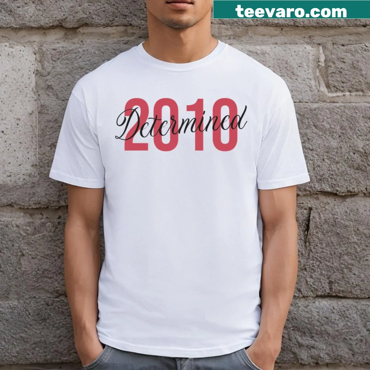Inspirational T-shirt with the word 'Determined' prominently printed — on a men's t-shirt