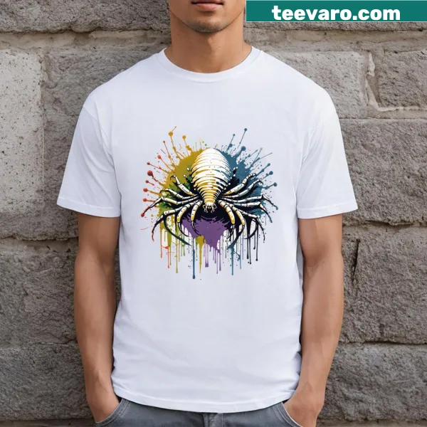 Artistic shirt featuring a bug close-up with paint splatters