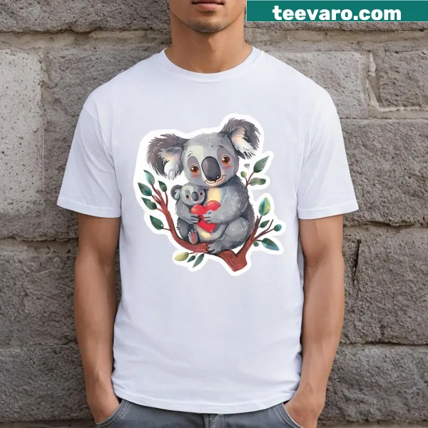 Cute t-shirt featuring a koala mom and baby with heart illustration