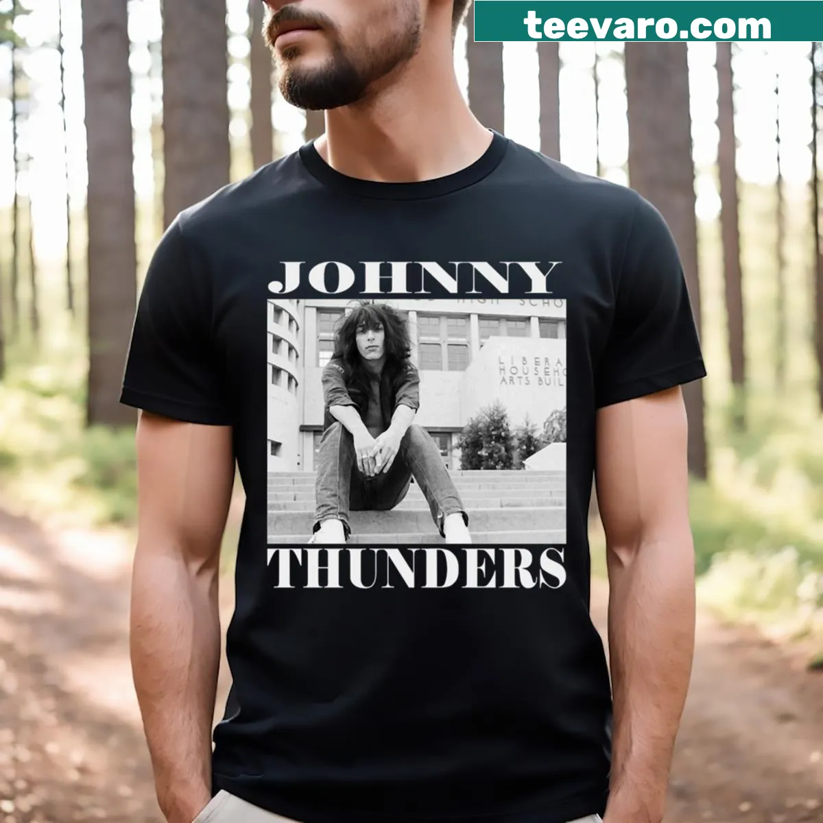 Minimalist t-shirt with a stylish black photo graphic — on a men's t-shirt