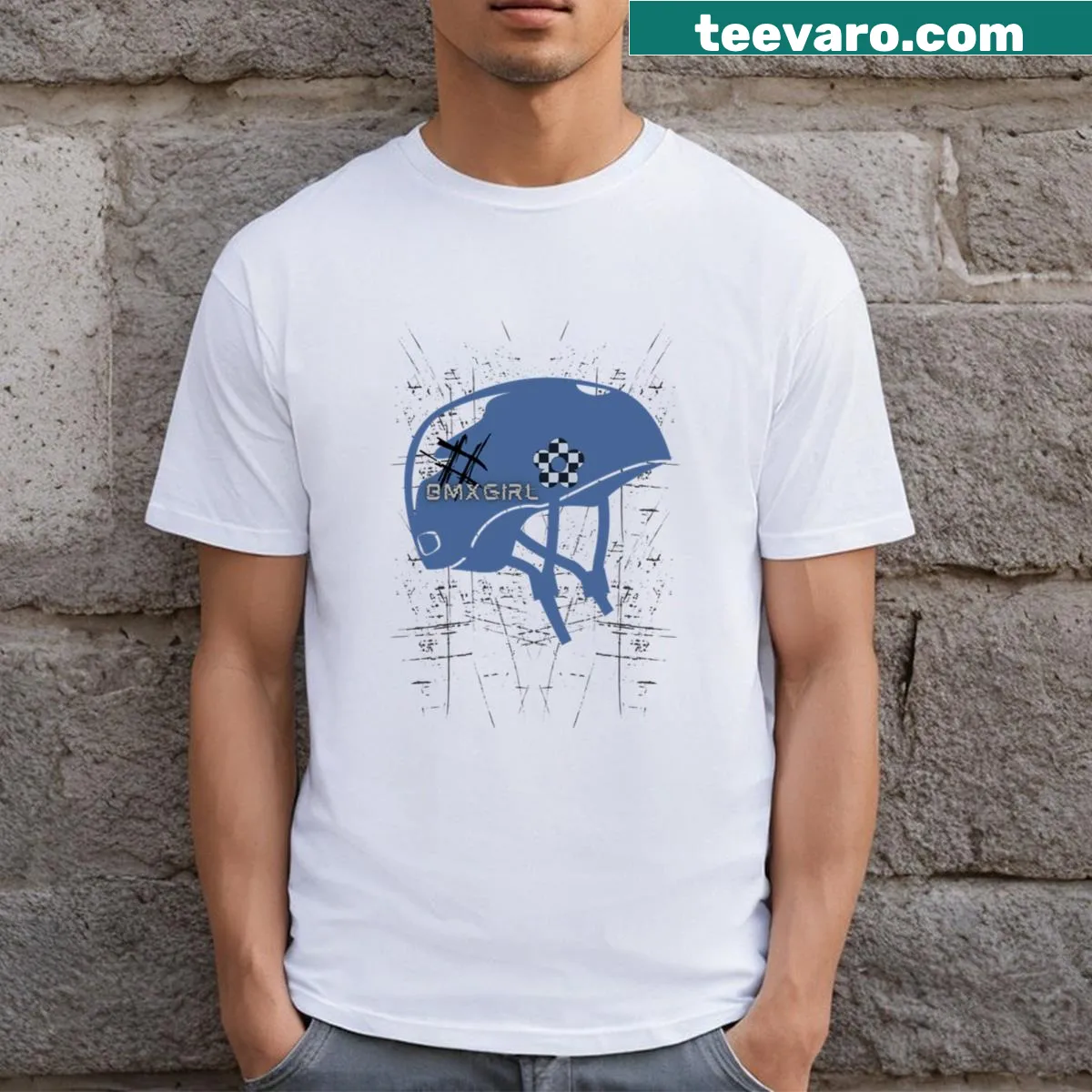 Cartoon graphic of a girl performing BMX tricks on a T-shirt — on a men's t-shirt