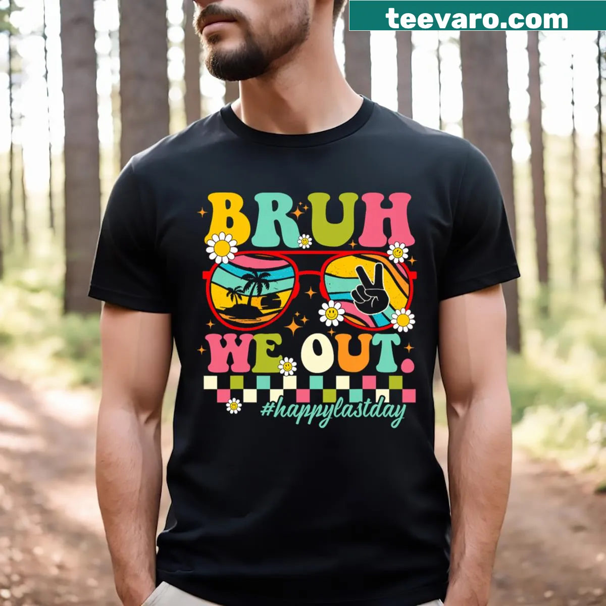 Happy last day of school teacher t-shirt with summer text — on a men's t-shirt