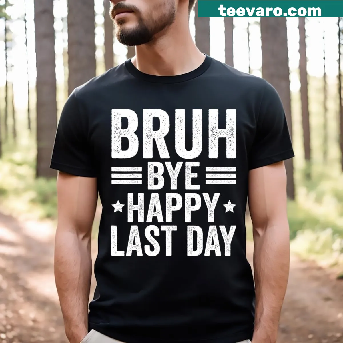 Funny teacher T-shirt celebrating the last day of school with 'Bye Bruh' text. — on a men's t-shirt