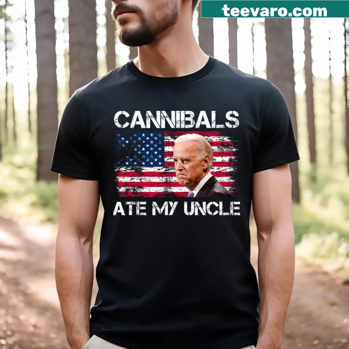 Vintage T-shirt featuring a humorous phrase and U.S. flag design. — on a men's t-shirt