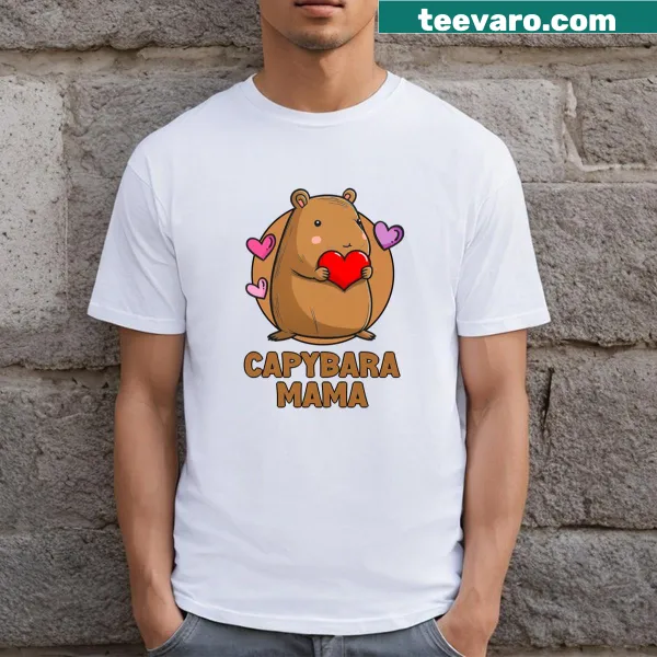 Cute capybara holding a heart illustration on T-shirt