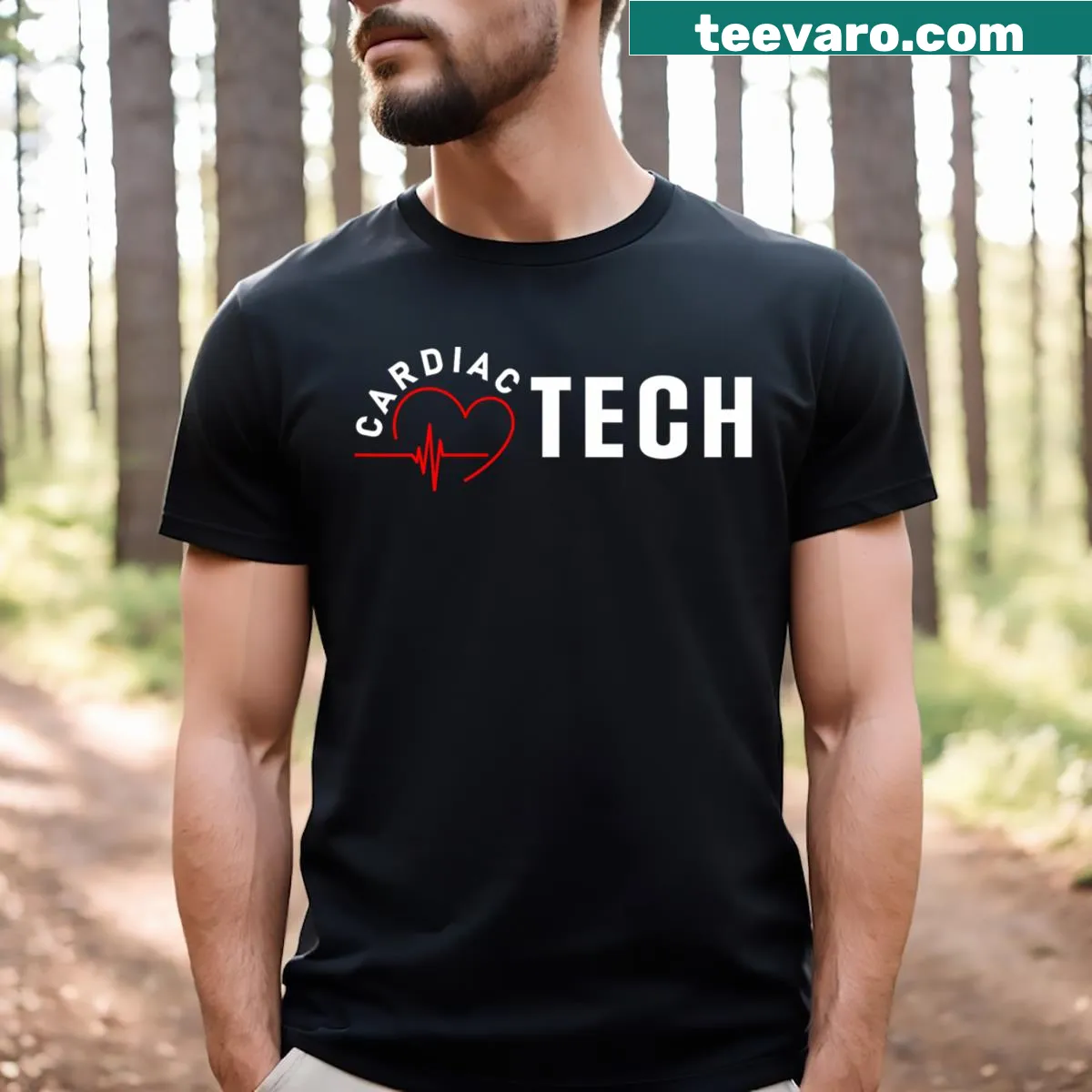 Heart graphic T-shirt for cardiac technicians — on a men's t-shirt
