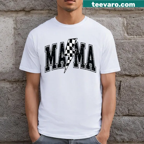 Mama T-shirt with lightning bolt and checkered design
