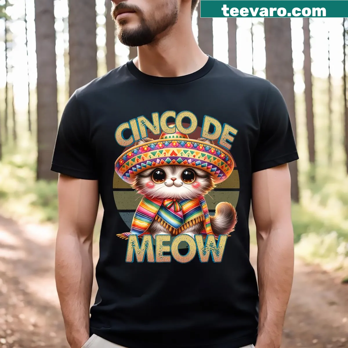 Cinco de Mayo cat with sombrero and poncho graphic t-shirt — on a men's t-shirt
