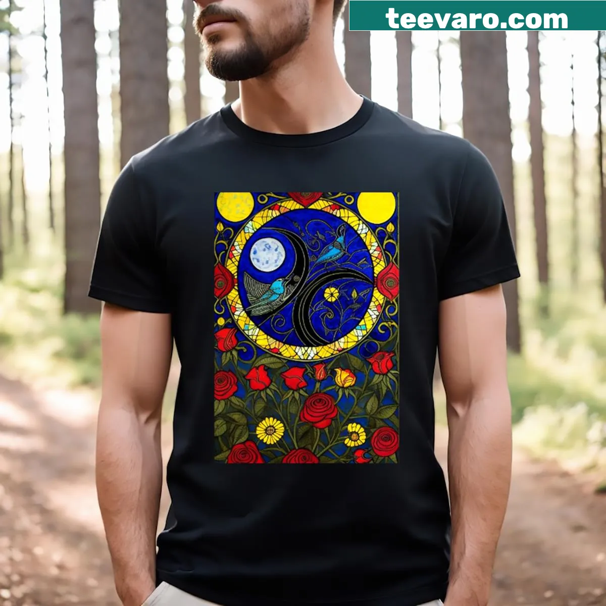 Vintage abstract floral art t-shirt for women — on a men's t-shirt