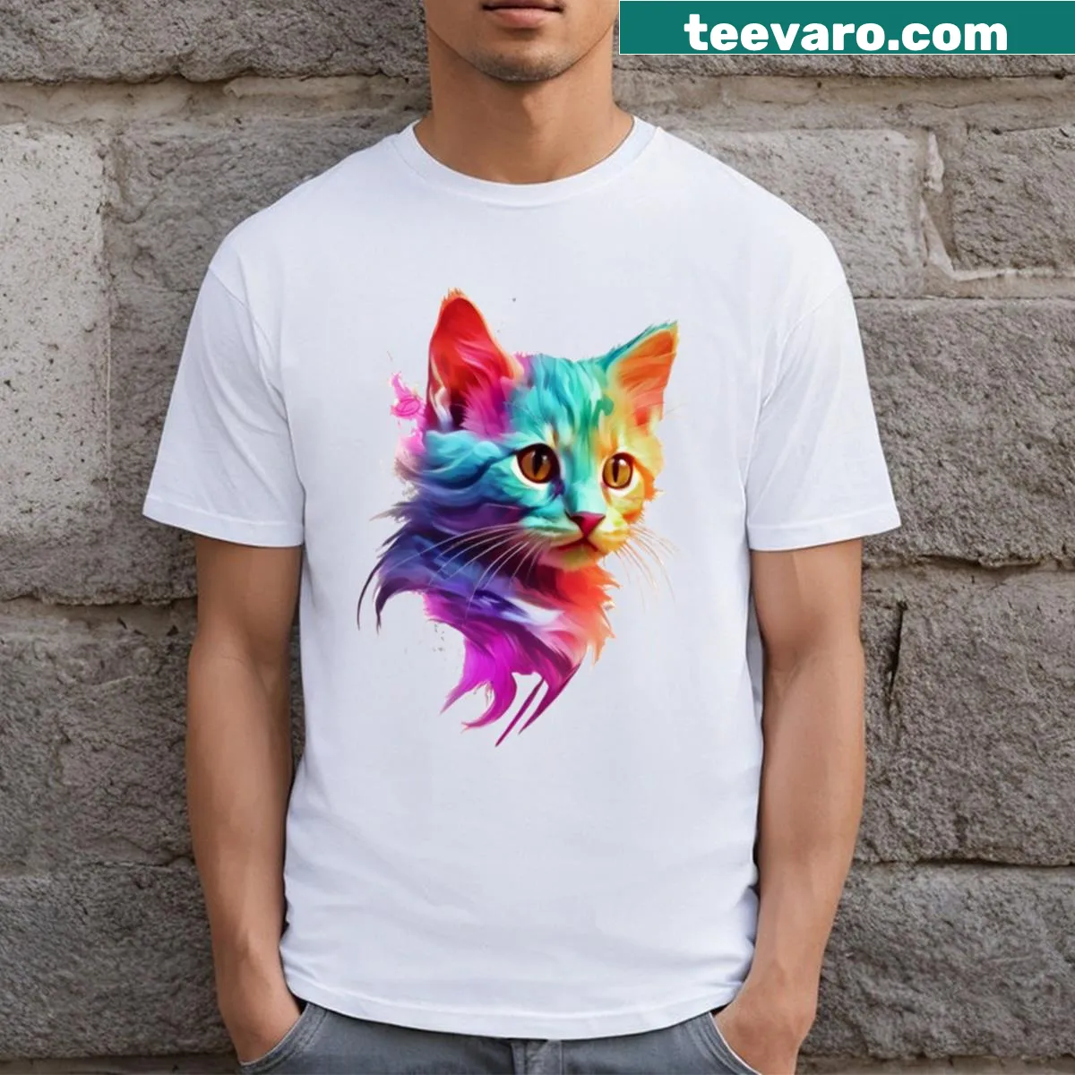 Playful t-shirt with repetitive text design — on a men's t-shirt