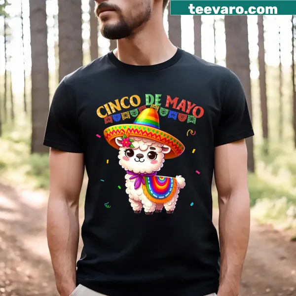 Illustration of a cute llama wearing a sombrero for Cinco de Mayo