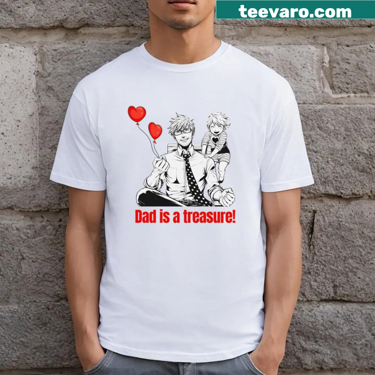 T-shirt proclaiming Dad is a treasure with warm design — on a men's t-shirt