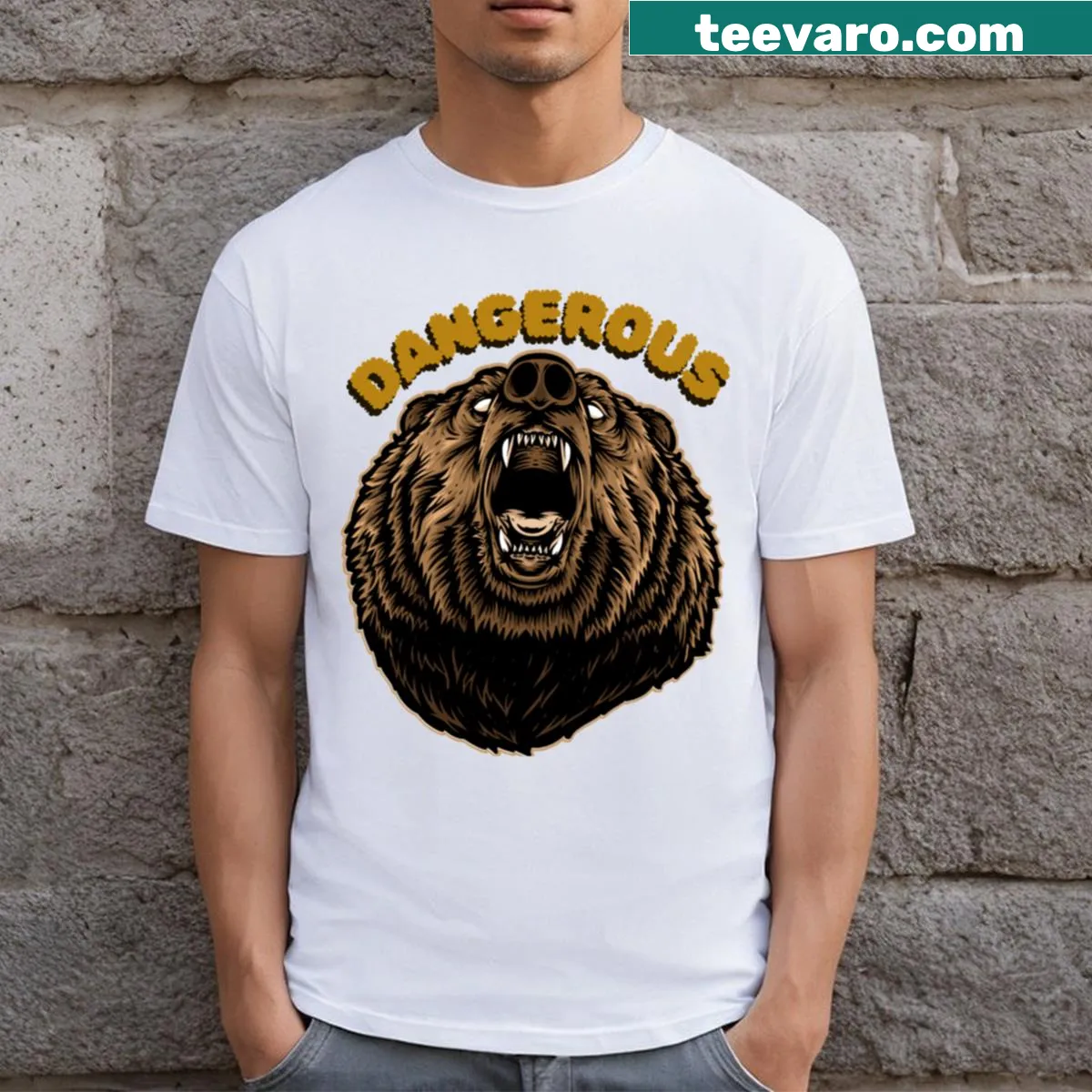 Bold graphic of a bear on Dangerous Bear Design T-shirt — on a men's t-shirt