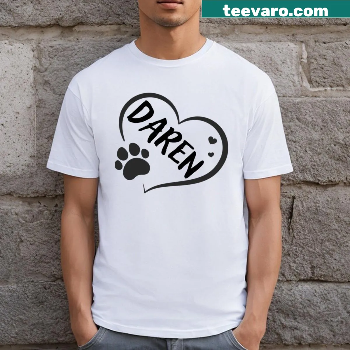 T-shirt with a heart and paw print design for pet lovers — on a men's t-shirt