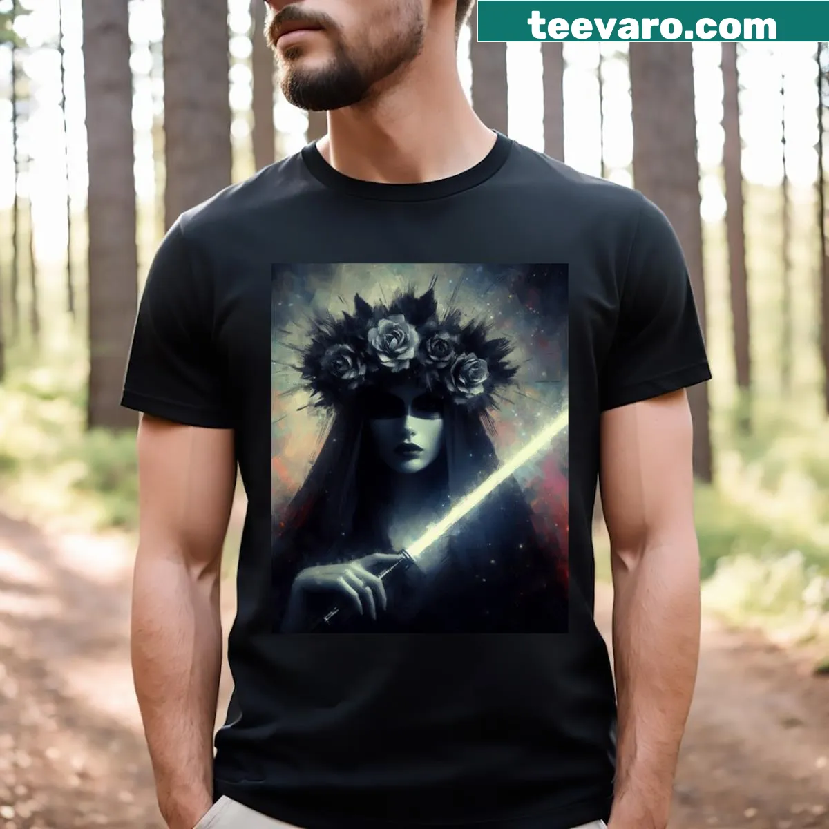 Dark witch graphic t-shirt with magical elements — on a men's t-shirt