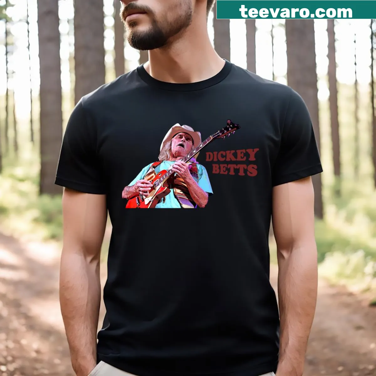 T-shirt featuring the name of musician Dickey Betts in bold typography — on a men's t-shirt