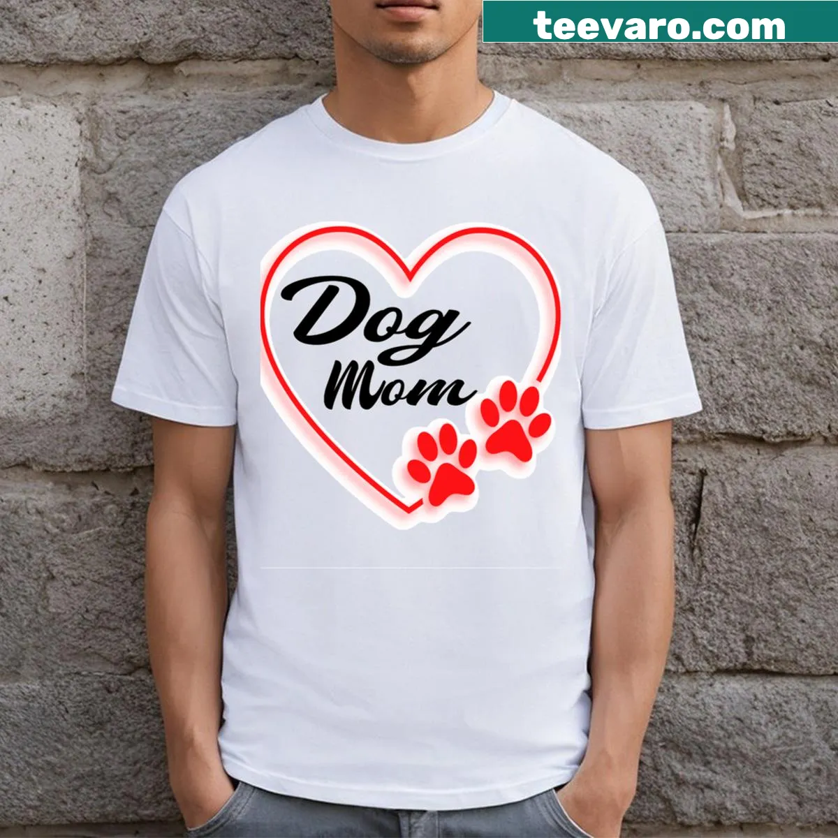 Dog Mom t-shirt with a charming hand-lettered design — on a men's t-shirt