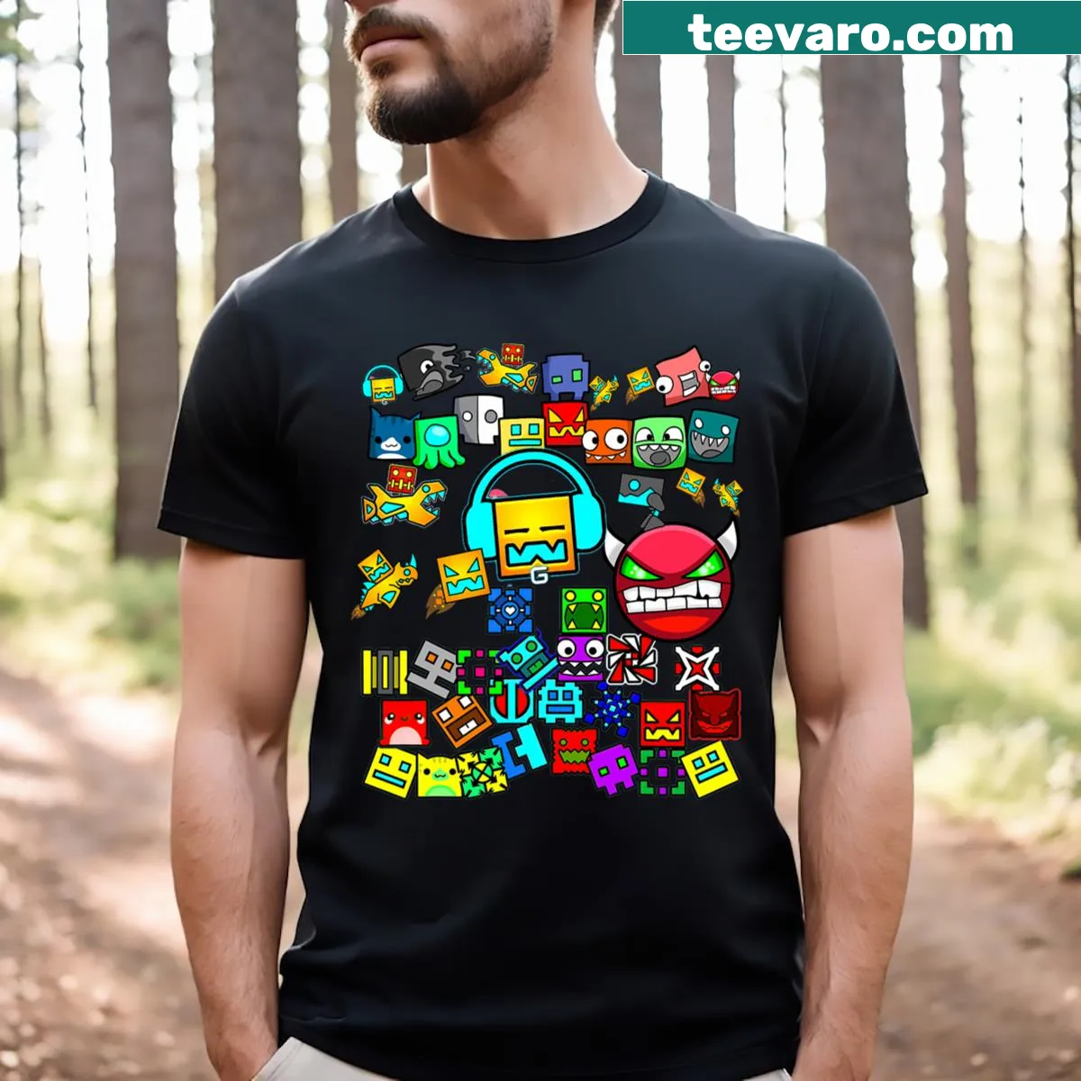 Playful birthday T-shirt with geometric print and fun phrase. — on a men's t-shirt