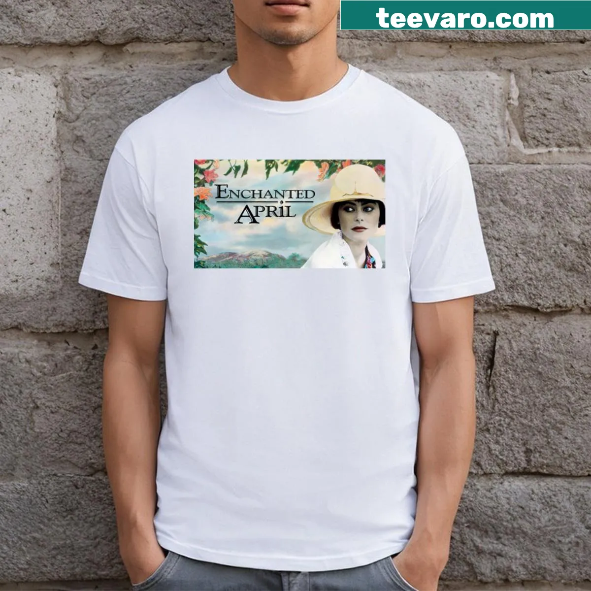 Charming T-shirt inspired by the movie 'Enchanted April.' — on a men's t-shirt