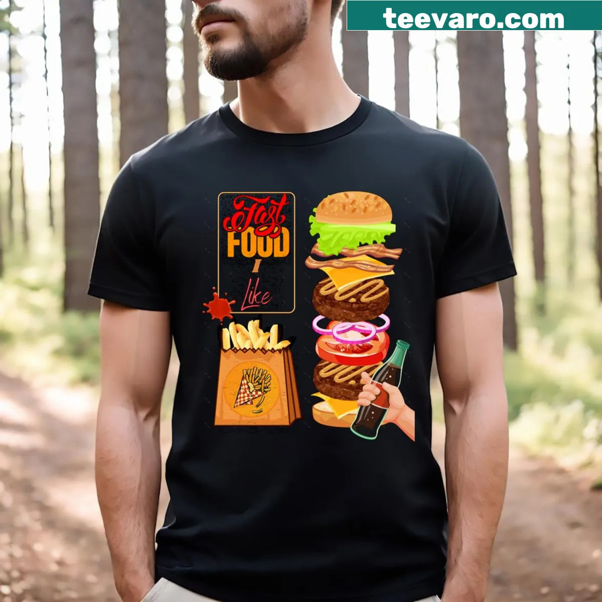 Funny 'I Like Hamburger' text T-shirt — on a men's t-shirt