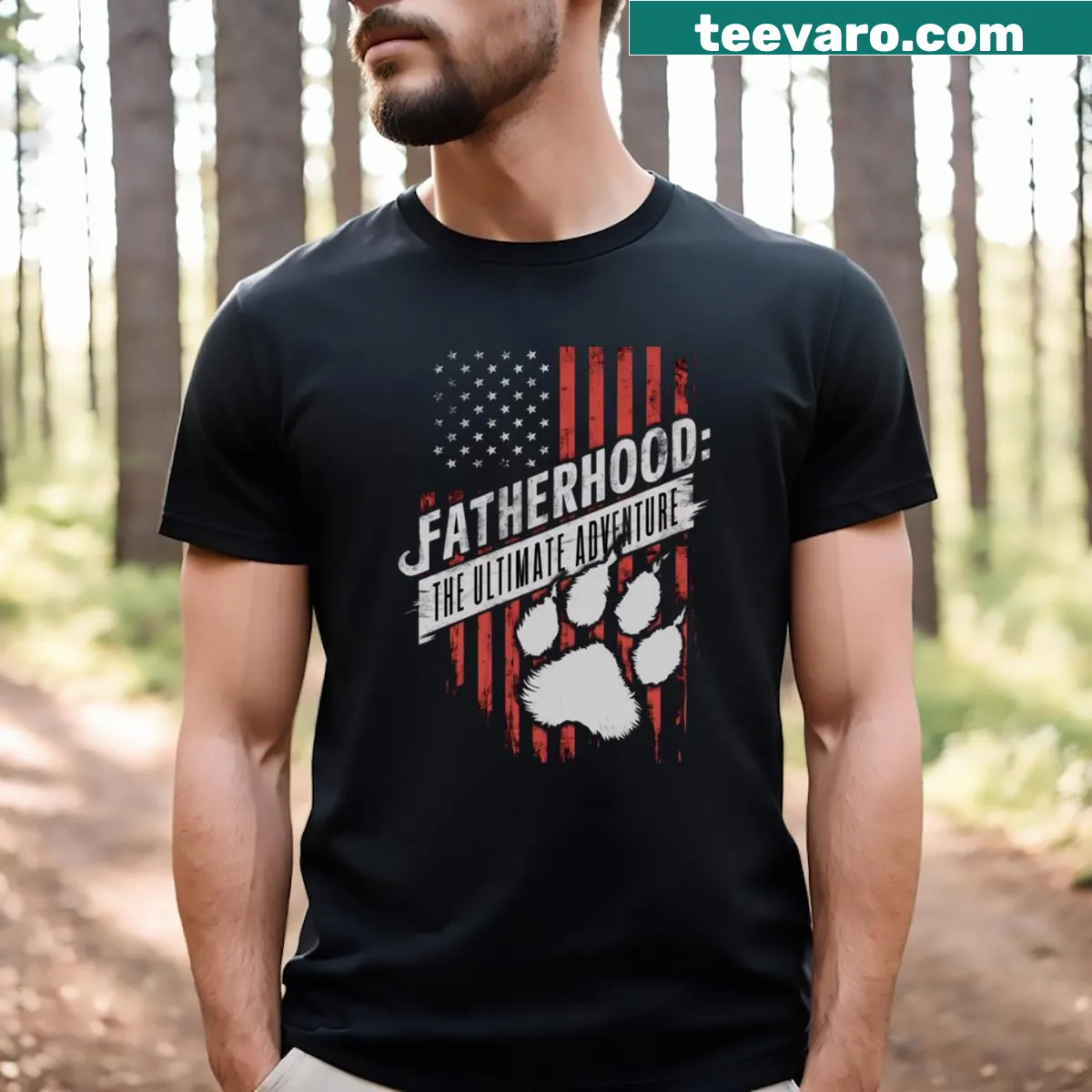 Patriotic dad T-shirt with wolf paw prints — on a men's t-shirt