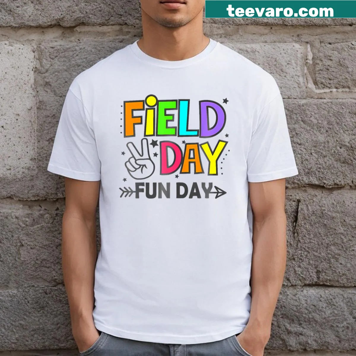 Playful T-shirt for teachers celebrating field day activities — on a men's t-shirt