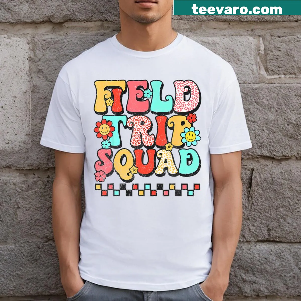 Retro leopard graphic T-shirt for field day — on a men's t-shirt