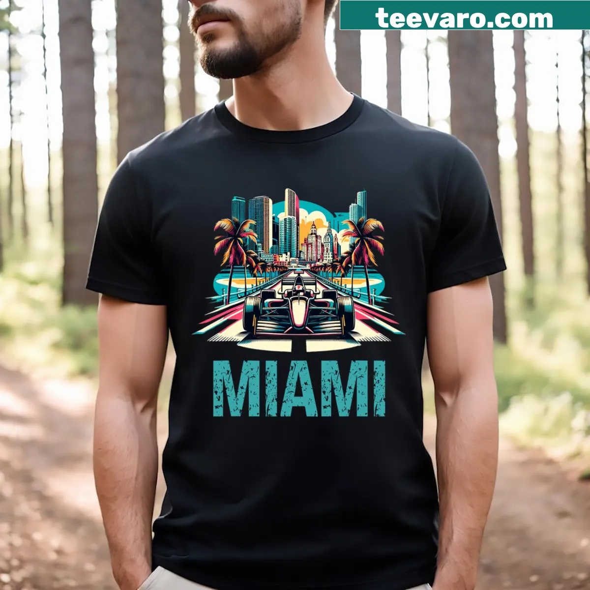 Formula Miami racing circuit map T-shirt — on a men's t-shirt