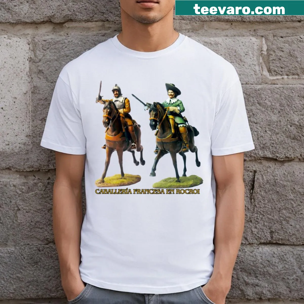 Vintage-style t-shirt depicting French Cavalry In Rocroi — on a men's t-shirt