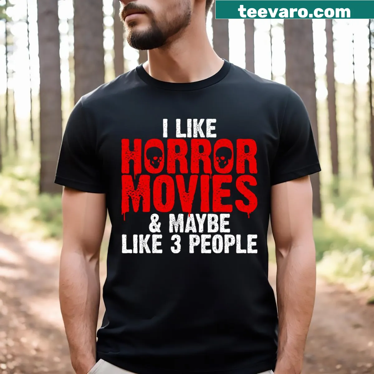 Humorous horror movie themed t-shirt for horror fans — on a men's t-shirt