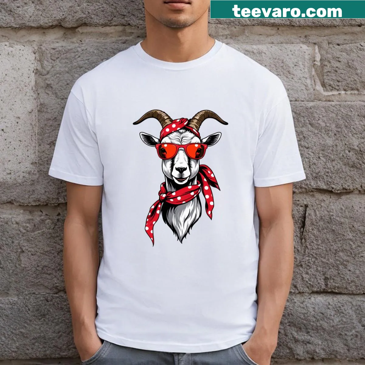 Playful goat graphic celebrating mothers — on a men's t-shirt