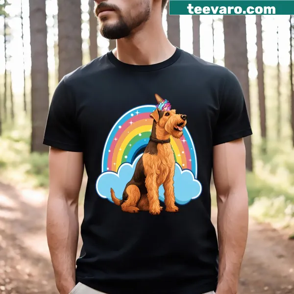 Illustrative shirt of a unicorn Airedale Terrier
