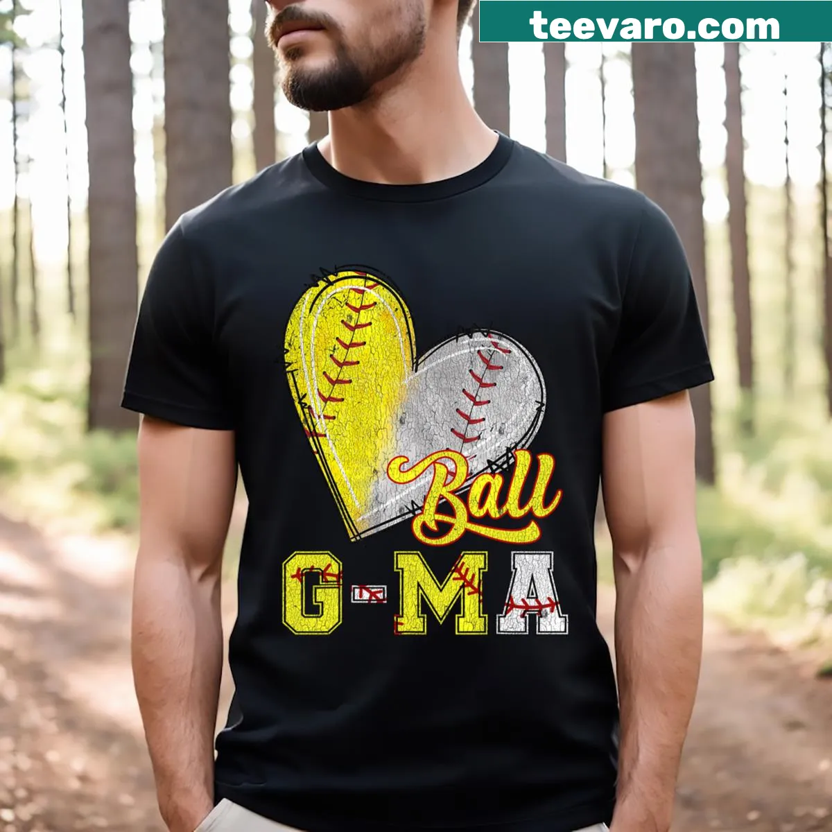 Typography t-shirt for grandmas supporting baseball and softball — on a men's t-shirt