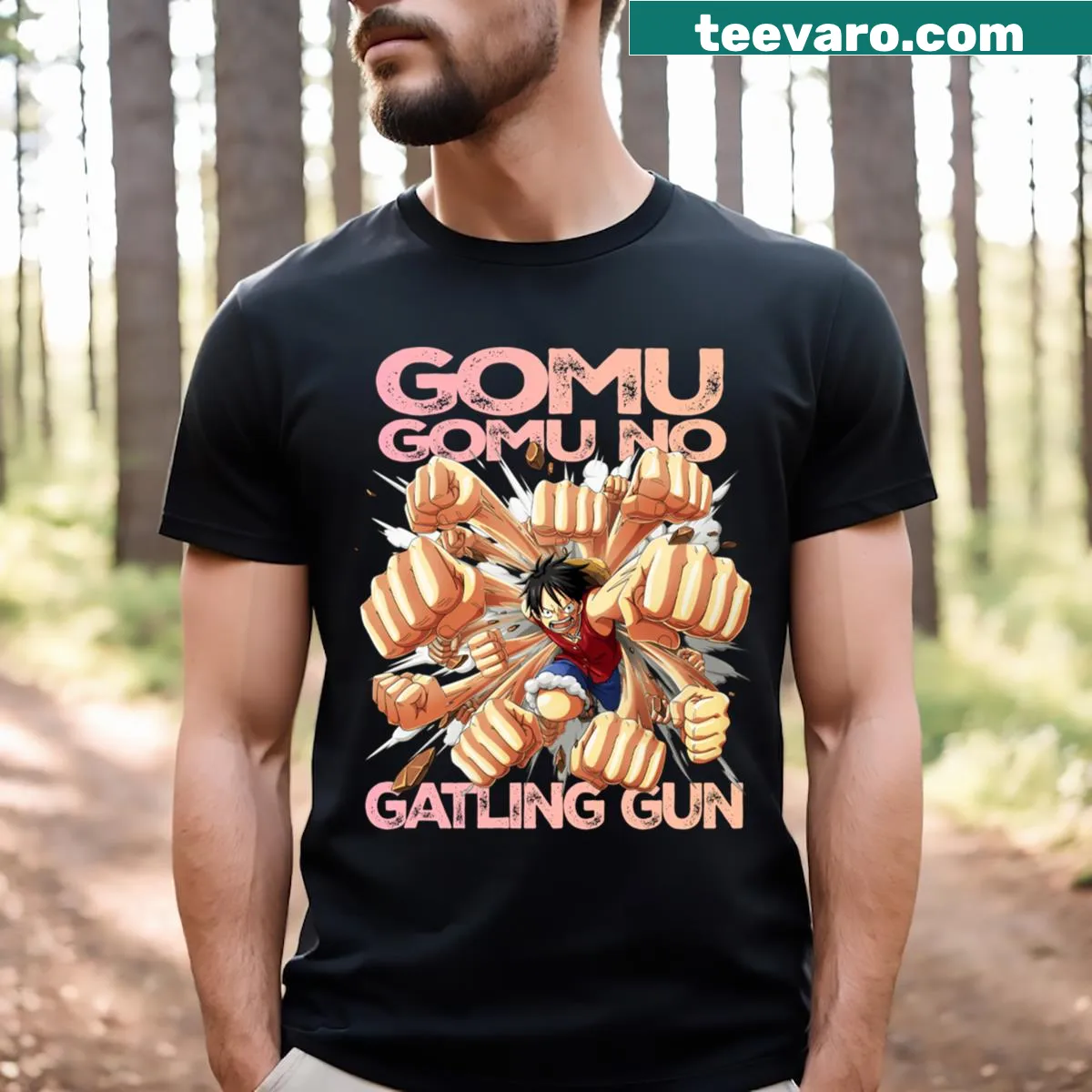 Gatling gun graphic T-shirt — on a men's t-shirt