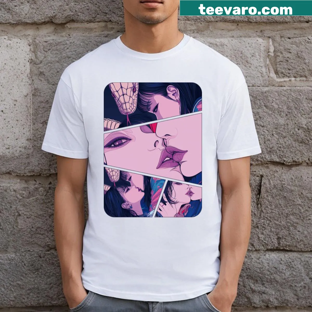 Illustration of a geisha and dragon in water on a t-shirt — on a men's t-shirt
