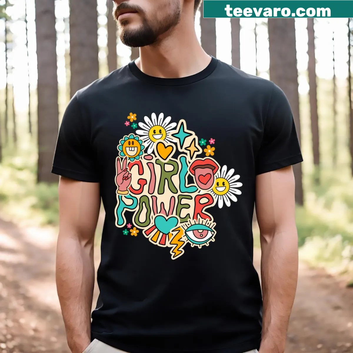 Bold typography design stating 'Girl Power' on a women's t-shirt — on a men's t-shirt