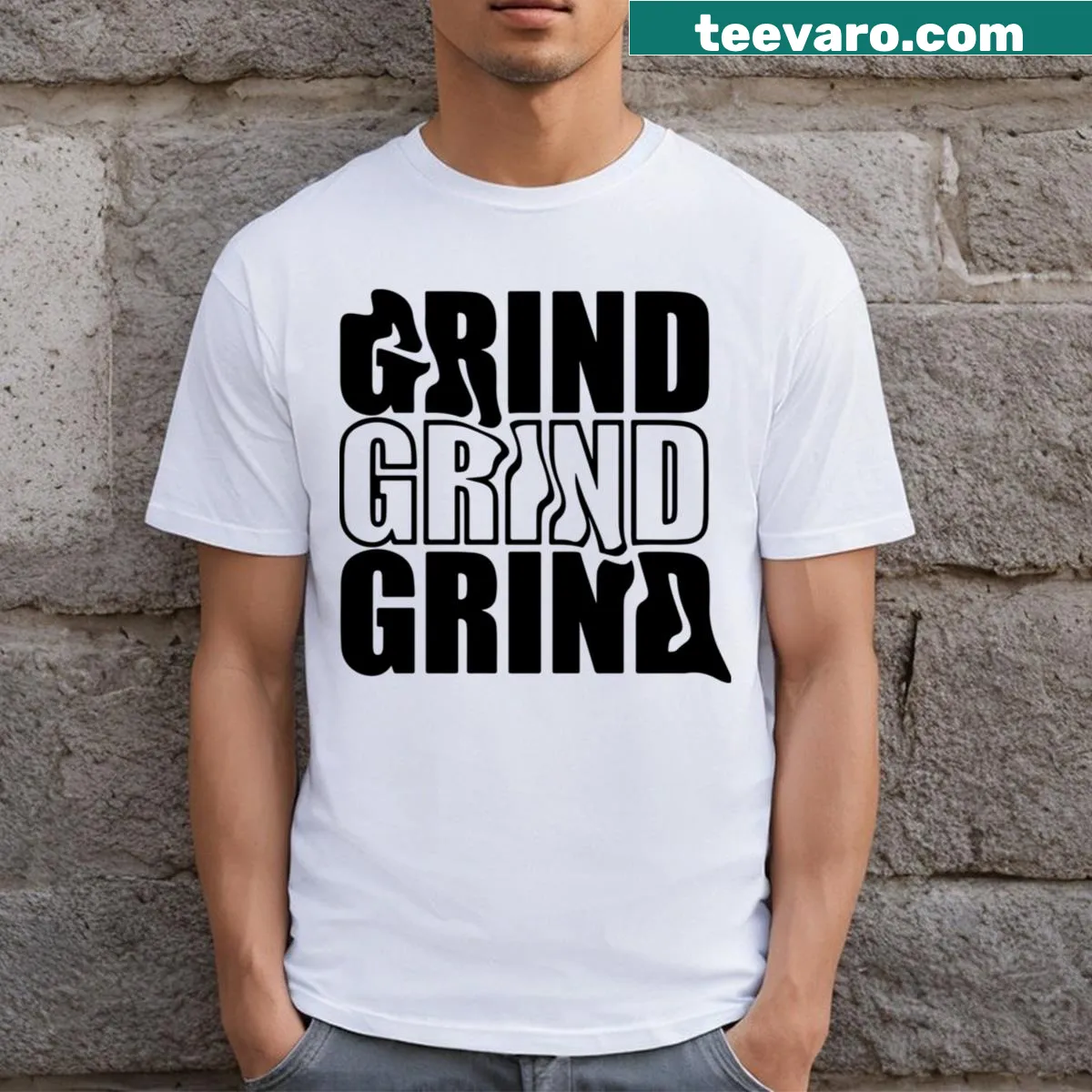 Motivational T-shirt with 'Grind' graphic design — on a men's t-shirt