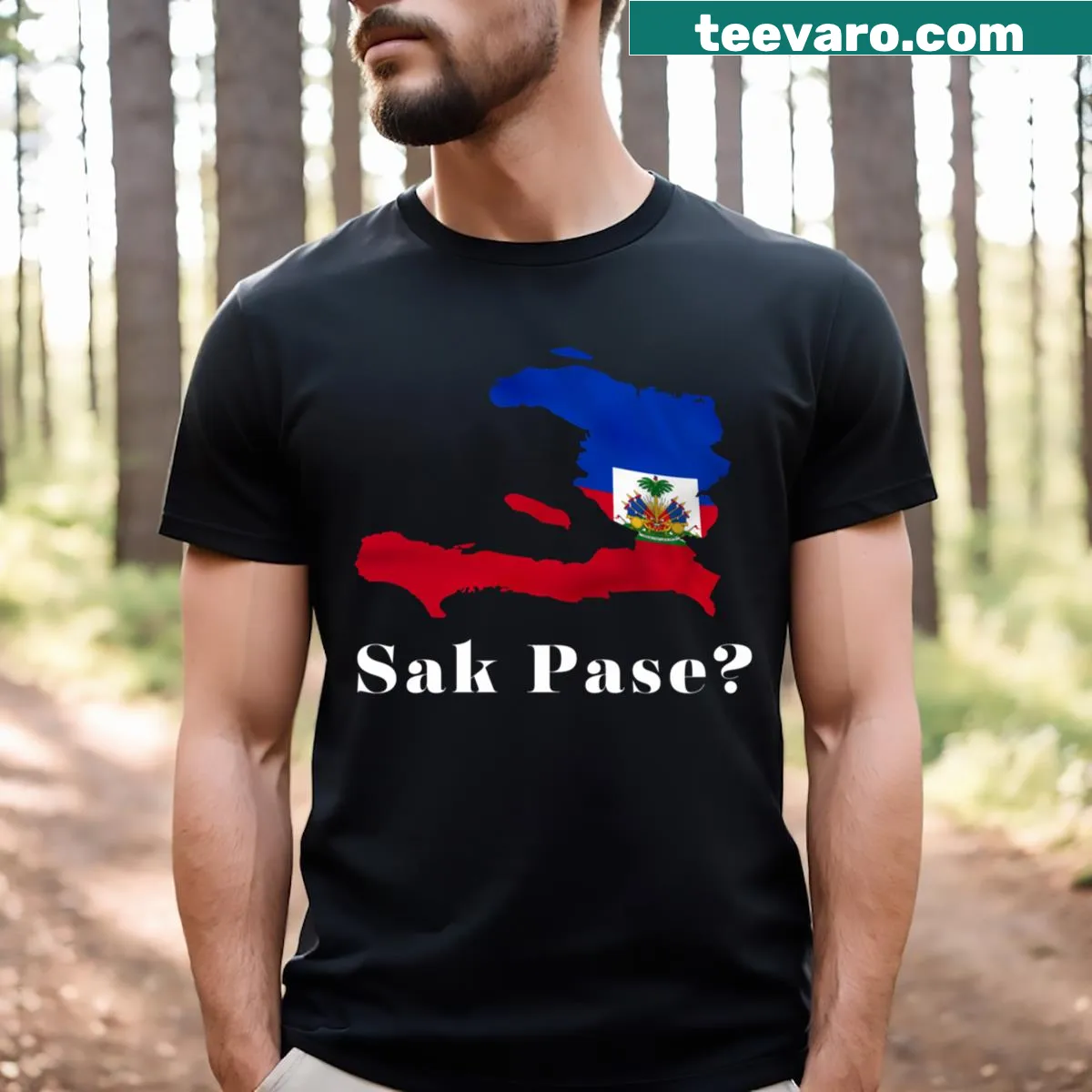 Vintage-style t-shirt featuring the Haiti flag and motto — on a men's t-shirt