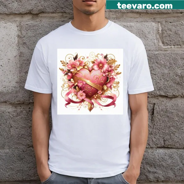 T-shirt featuring whimsical heart ribbons and flowers illustration