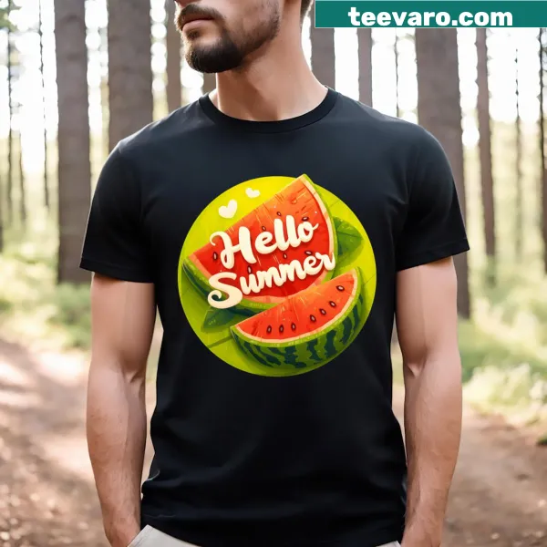 Cartoon watermelon slice on a summer-themed t-shirt