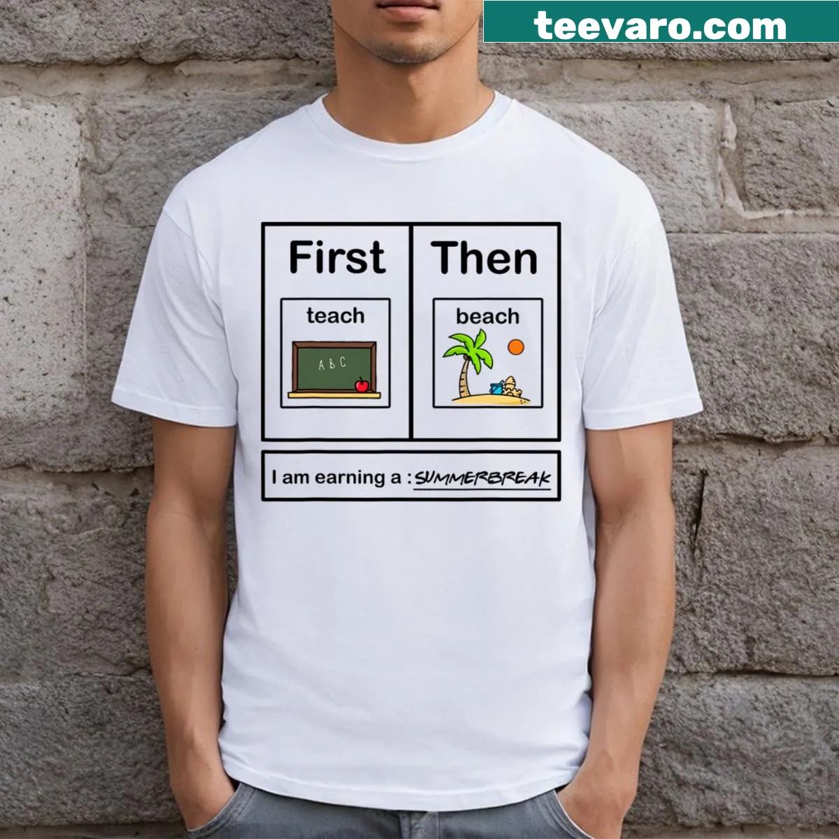 Funny teacher T-shirt with summer break phrase, great for educators. — on a men's t-shirt