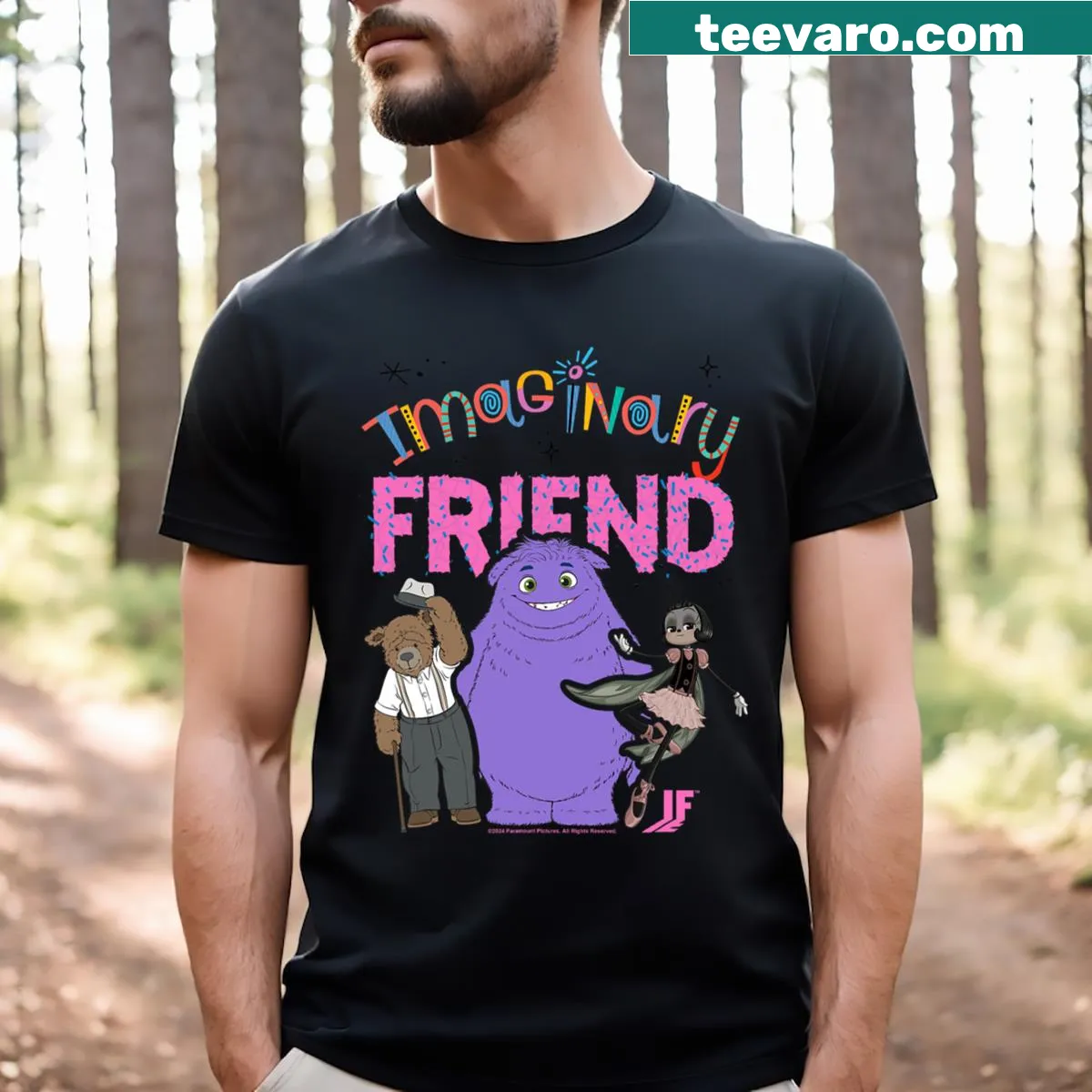 Playful t-shirt featuring imaginary friends concept — on a men's t-shirt