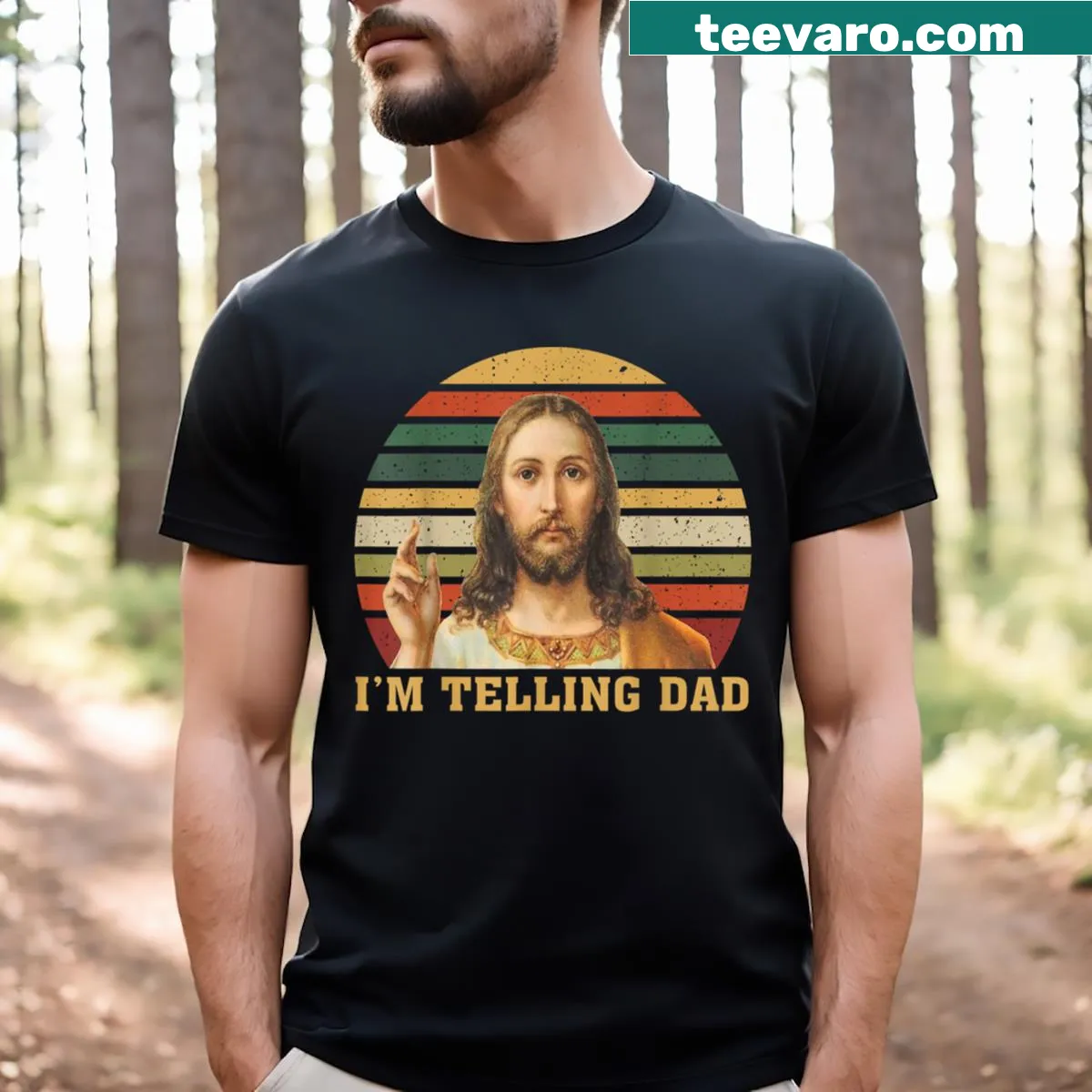 Funny Christian meme t-shirt for dads with playful graphics — on a men's t-shirt