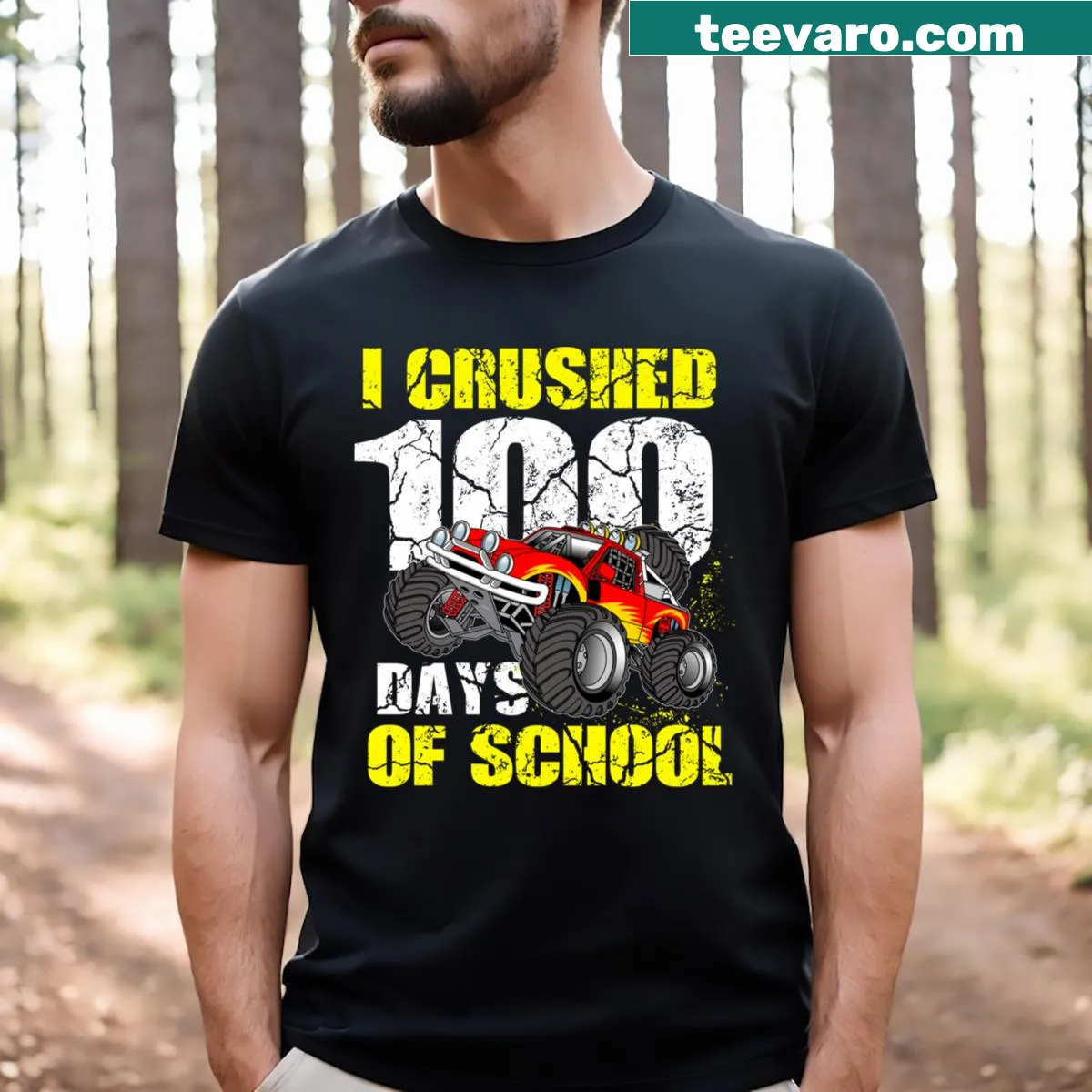 Kids t-shirt with bold text celebrating 100 days of school — on a men's t-shirt