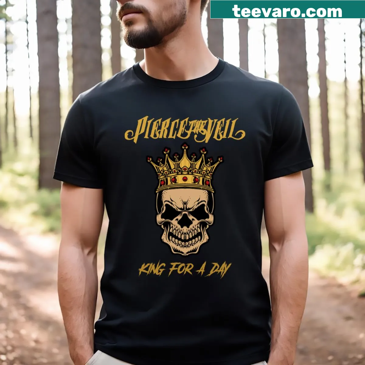 Music-themed t-shirt with the phrase 'King For A Day' — on a men's t-shirt
