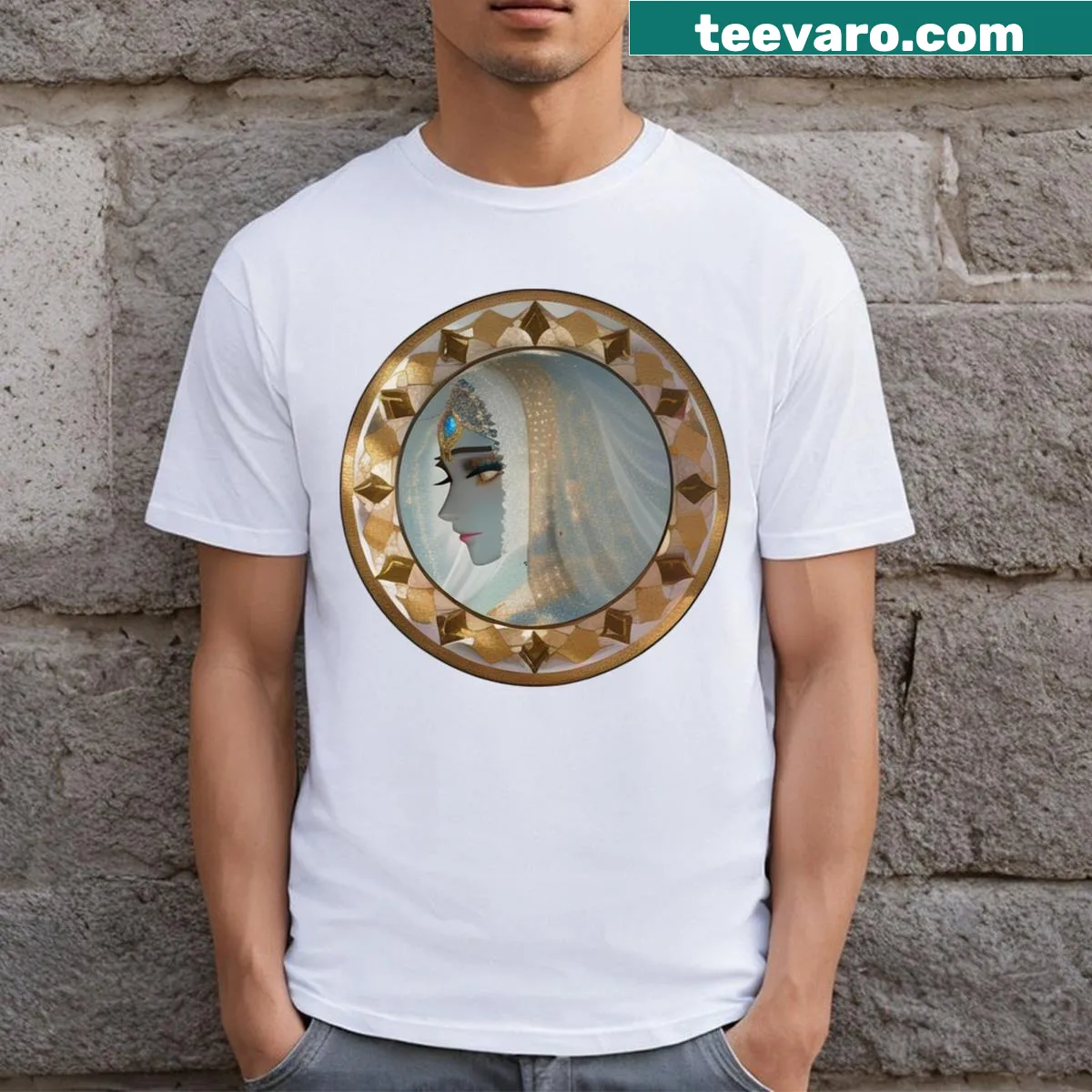 Minimalist roundel art t-shirt featuring elegant typography — on a men's t-shirt
