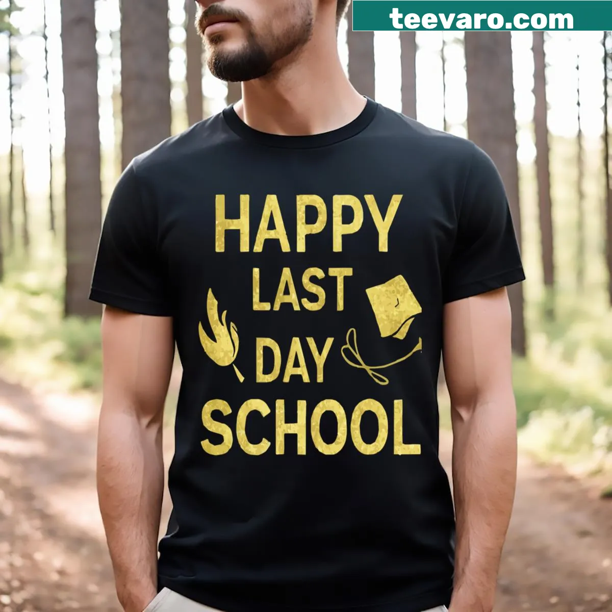T-shirt celebrating the last day of school with a peace design — on a men's t-shirt