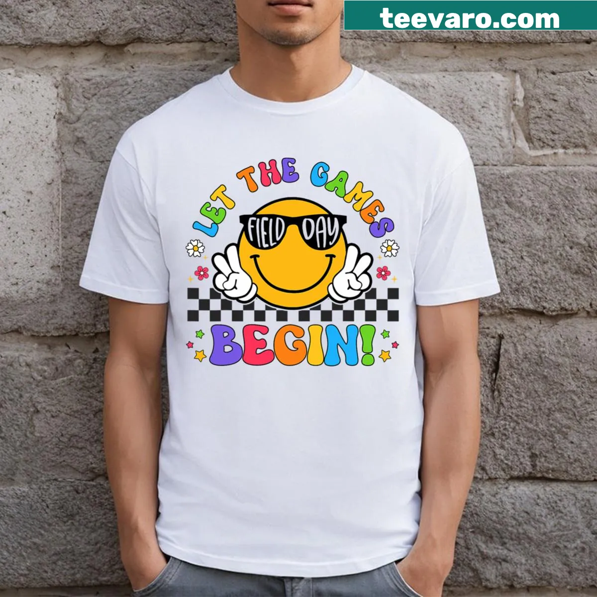 Field Day t-shirt featuring 'Let The Games Begin' for students — on a men's t-shirt