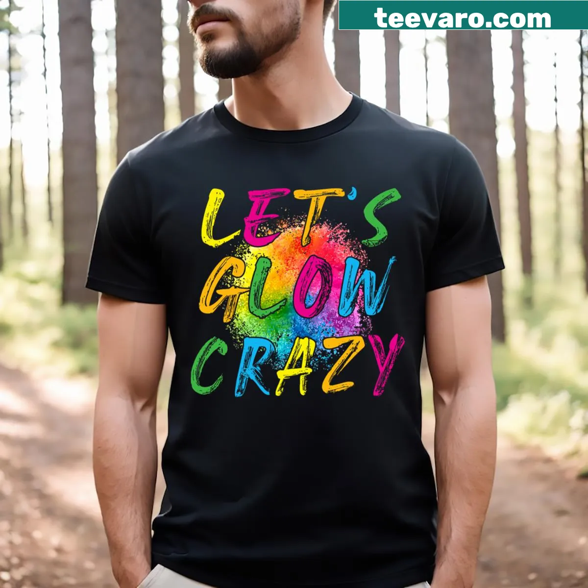 Retro typography design with the phrase 'Lets A Glow Crazy' on a T-shirt — on a men's t-shirt